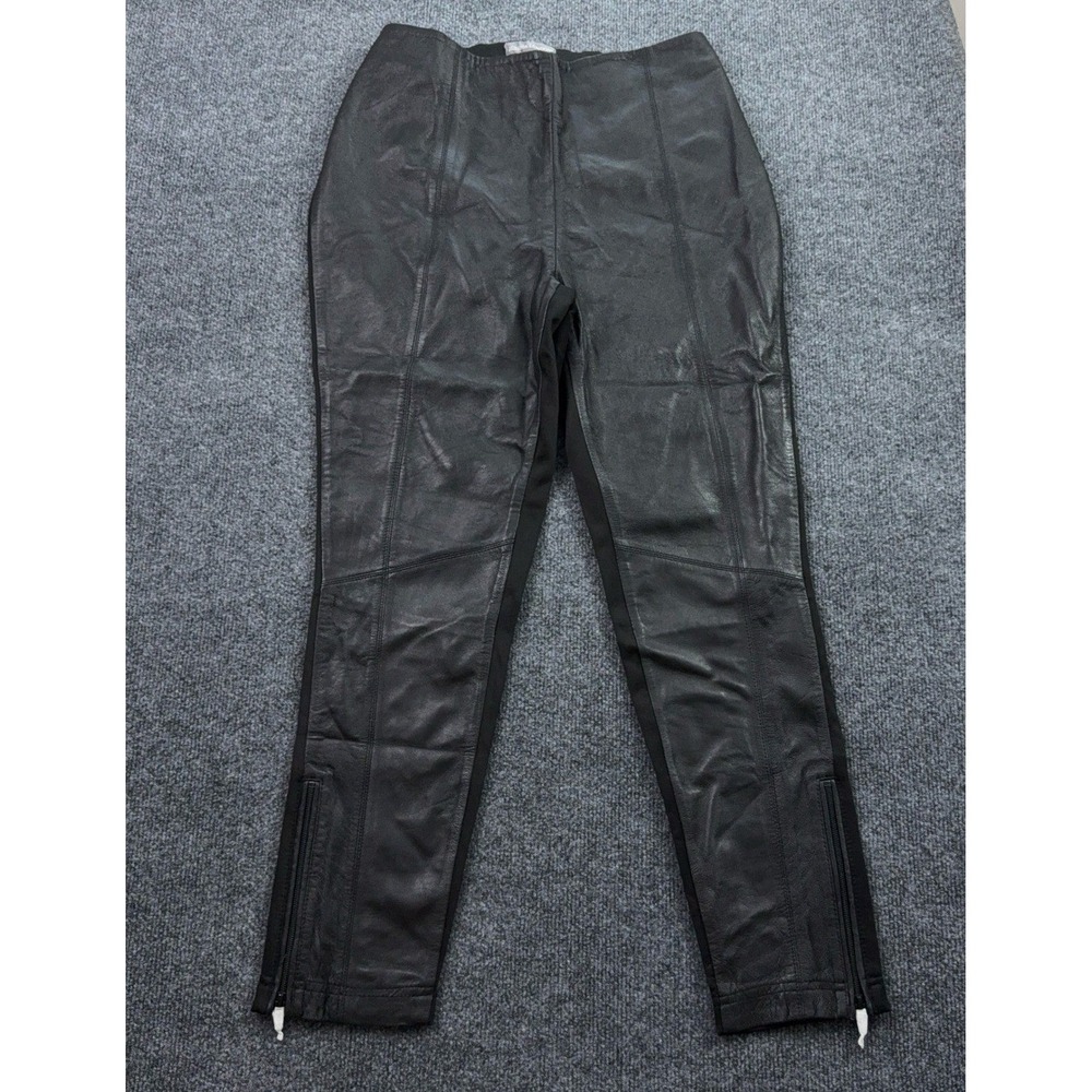 Jessica London Leather Leggings Women 12W Black Ankle Zip Stretch Back Seamed
